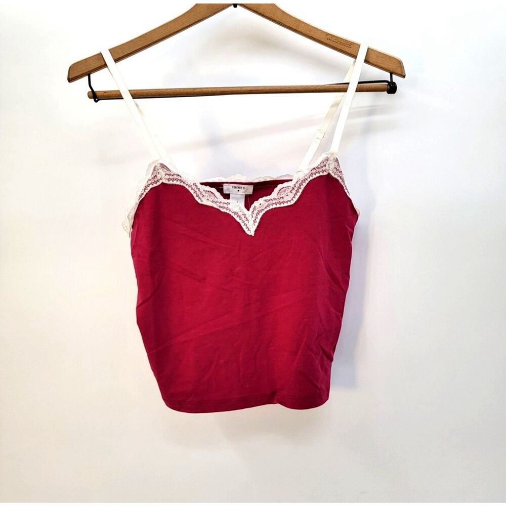 NWT Y2K Indie Layering Coquette Forever 21 Lace Trim Cami Tank Sz M Sangria Red - Picture 5 of 9